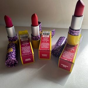 set of 3 Lime Crime matte lipstick;color, radical red, funky fusion,sunset dance